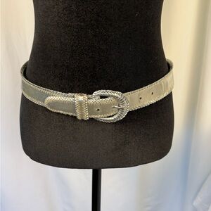 A. Taylor Silver Metallic Statement Belt Size Large Oval Buckle